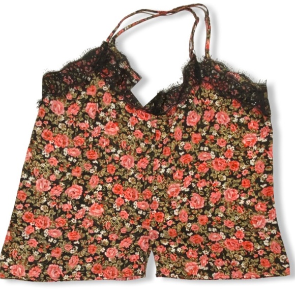 Floral Print camisole top, Nordstrom BP black lace v-neck, adjustable straps NEW - Picture 4 of 10